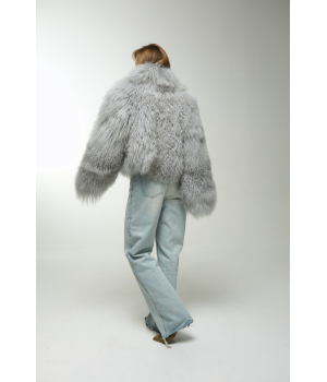 Женская дублёнка серого цвета из натуральной ламы - фото 3