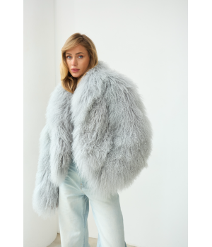 Женская дублёнка серого цвета из натуральной ламы - фото 5
