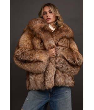 Стильная коричневая шуба из лисы - фото 1