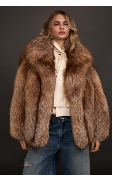 Стильная коричневая шуба из лисы - фото 1 Стильная коричневая шуба из лисы - фото 1