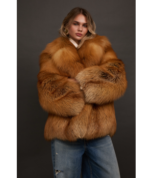 Стильная шуба рыжего цвета из лисы - фото 7