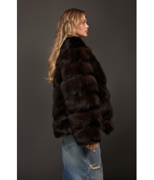 Стильная шуба из лисы темно-шоколадного цвета - фото 2