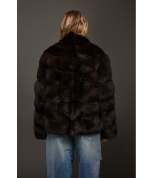 Стильная шуба из лисы темно-шоколадного цвета - фото 1
