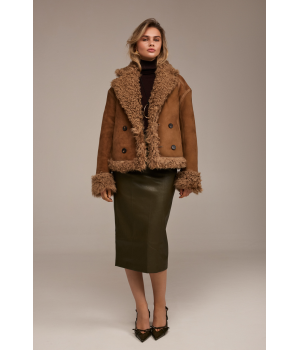 Двухсторонняя замшевая дубленка в цвете кемел - фото 7