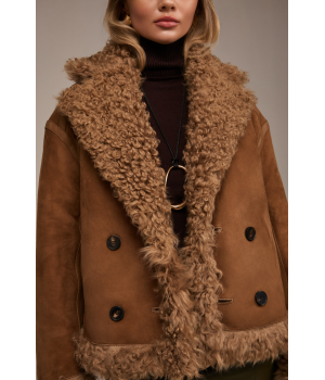 Двухсторонняя замшевая дубленка в цвете кемел - фото 6