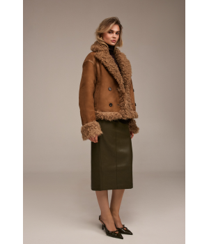 Двухсторонняя замшевая дубленка в цвете кемел - фото 4