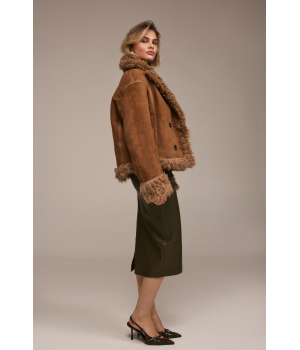 Двухсторонняя замшевая дубленка в цвете кемел - фото 2