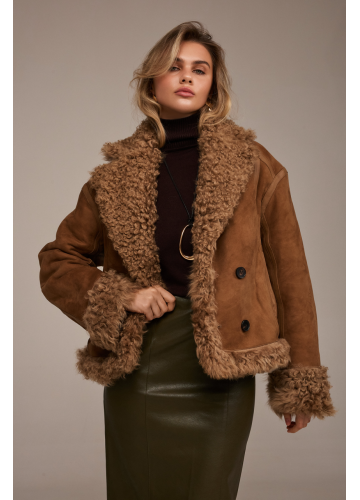 Двухсторонняя замшевая дубленка в цвете кемел - фото 1