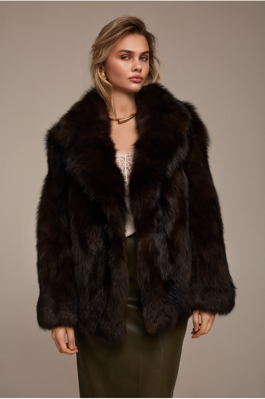 Темно-шоколадная шуба из лисы - фото 0