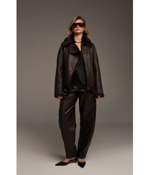 Дубленка с тосканской овцы шоколадного цвета - фото 1