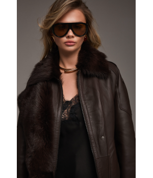 Дубленка с тосканской овцы шоколадного цвета - фото 2