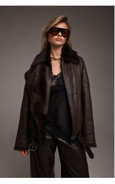 Дубленка с тосканской овцы шоколадного цвета - фото 1