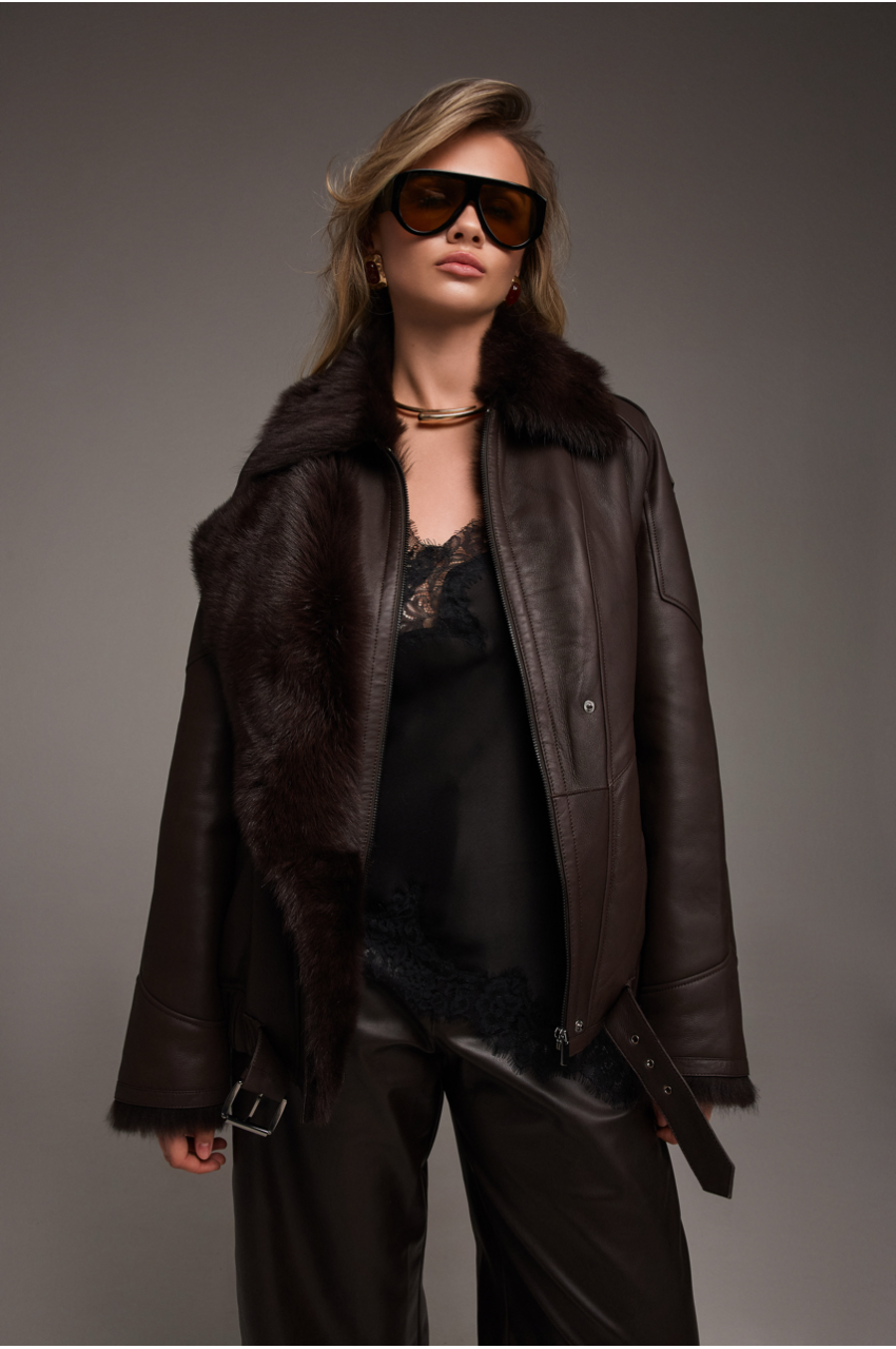 Дубленка с тосканской овцы шоколадного цвета - фото 0