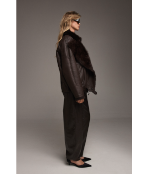 Дубленка с тосканской овцы шоколадного цвета - фото 3