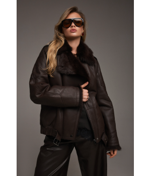 Дубленка с тосканской овцы шоколадного цвета - фото 6