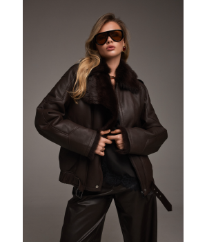 Дубленка с тосканской овцы шоколадного цвета - фото 0