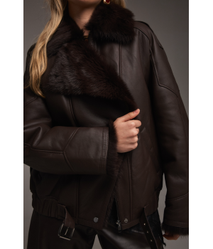 Дубленка с тосканской овцы шоколадного цвета - фото 7