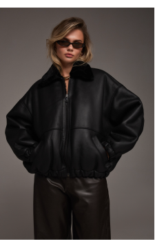 Дубленка-бомбер черного цвета - фото 1