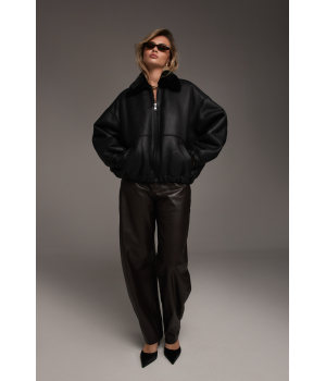 Дубленка-бомбер черного цвета - фото 3