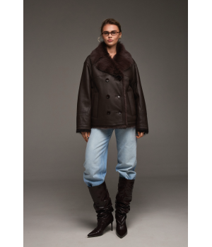 Стильная дубленка из тосканской овцы шоколадного цвета - фото 1