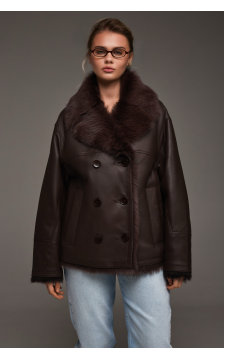 Стильная дубленка из тосканской овцы шоколадного цвета - фото 1