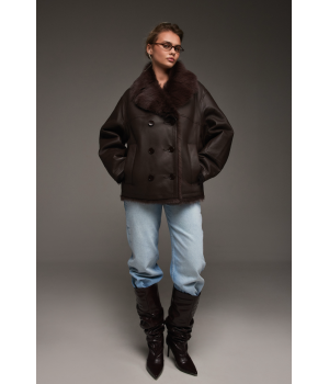 Стильная дубленка из тосканской овцы шоколадного цвета - фото 0