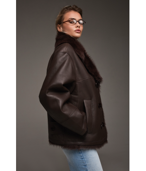 Стильная дубленка из тосканской овцы шоколадного цвета - фото 6