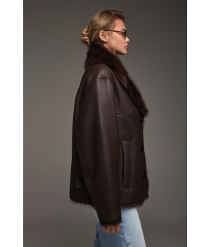 Стильная дубленка из тосканской овцы шоколадного цвета - фото 5