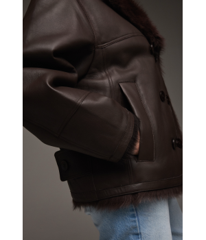 Стильная дубленка из тосканской овцы шоколадного цвета - фото 4