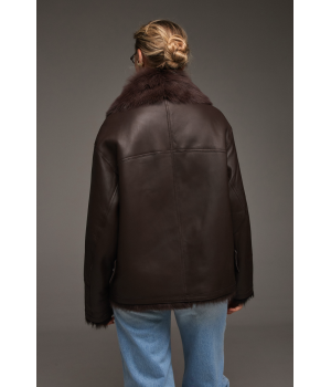 Стильная дубленка из тосканской овцы шоколадного цвета - фото 3