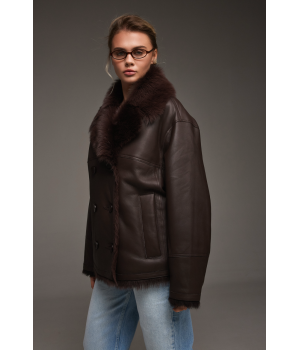 Стильная дубленка из тосканской овцы шоколадного цвета - фото 2