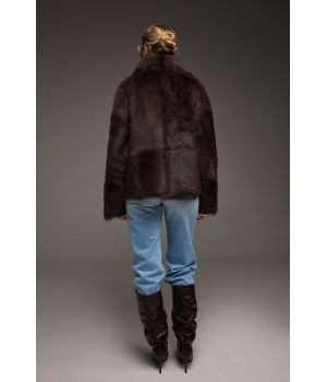 Двухсторонняя дубленка с тосканской овцы темно-шоколадного цвета - фото 1