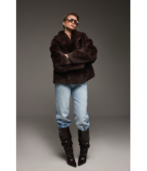 Двухсторонняя дубленка с тосканской овцы темно-шоколадного цвета - фото 0