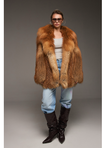 Женская шуба из рыжей лисы - фото 1