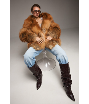 Женская шуба из рыжей лисы - фото 7