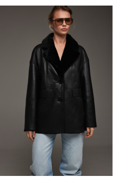 Классическая двусторонняя дубленка-пиджак черного цвета - фото 1