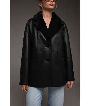 Классическая двусторонняя дубленка-пиджак черного цвета - фото 1