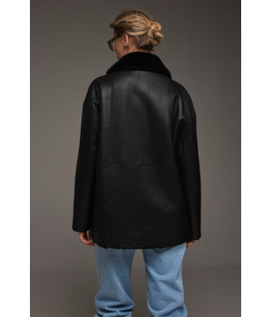 Классическая двусторонняя дубленка-пиджак черного цвета - фото 4