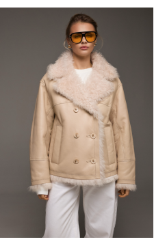 Дубленка бежевого цвета из натуральной овчины - фото 1