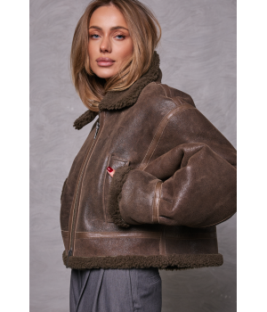 Короткая дубленка шоколадного цвета из натуральной овчины в стиле OVERSIZE - фото 8