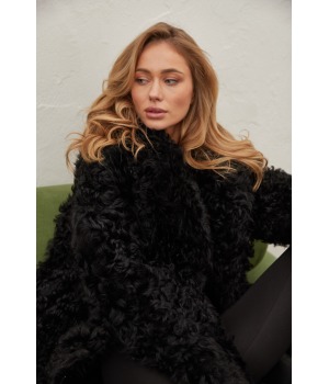 Довга двостороння дублянка із натуральної овчини чорного кольору - фото 13