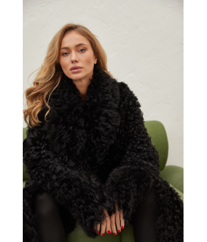 Довга двостороння дублянка із натуральної овчини чорного кольору - фото 11