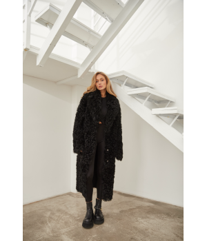 Довга двостороння дублянка із натуральної овчини чорного кольору - фото 7