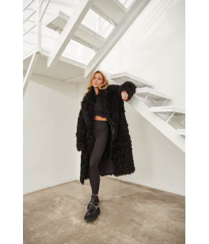 Довга двостороння дублянка із натуральної овчини чорного кольору - фото 5