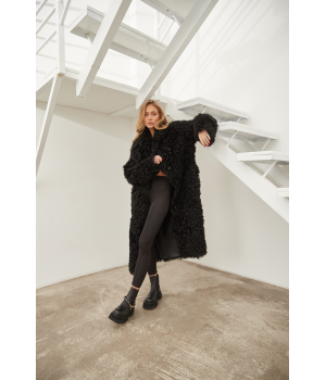 Довга двостороння дублянка із натуральної овчини чорного кольору - фото 6