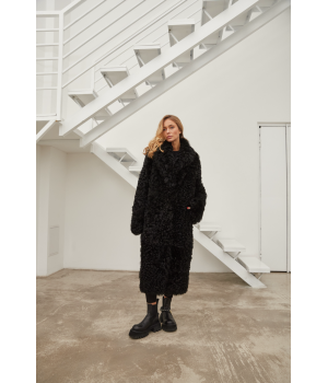 Довга двостороння дублянка із натуральної овчини чорного кольору - фото 14