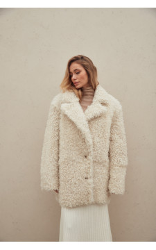 Кудрявая двусторонняя дубленка-пиджак из натуральной овчины белого цвета в стиле OVERSIZE - фото 1