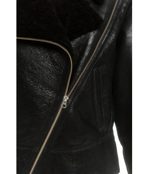 Коротка дублянка-бомбер чорного кольору з натуральної овчини - фото 1