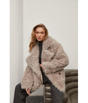 Жіноча двостороння дублянка із натуральної овчини сірого кольору - фото 1
