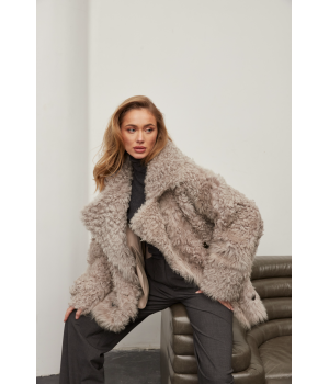 Жіноча двостороння дублянка із натуральної овчини сірого кольору - фото 3